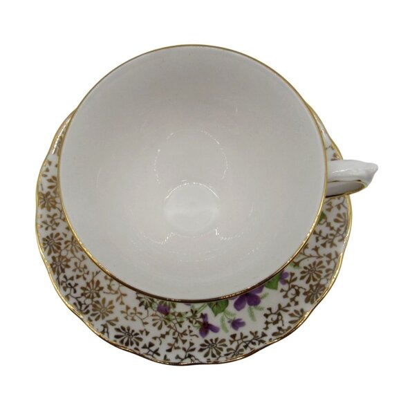 QUEEN ANNE Bone China Teacup & Saucer Set Violet Floral England Vintage - Picture 6 of 11